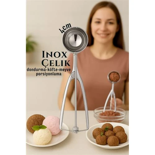Inox 4 cm Dondurma Kaşığı  Karpuz Kurabiye Köfte Helva Porsiyonlama ürün görseli 1