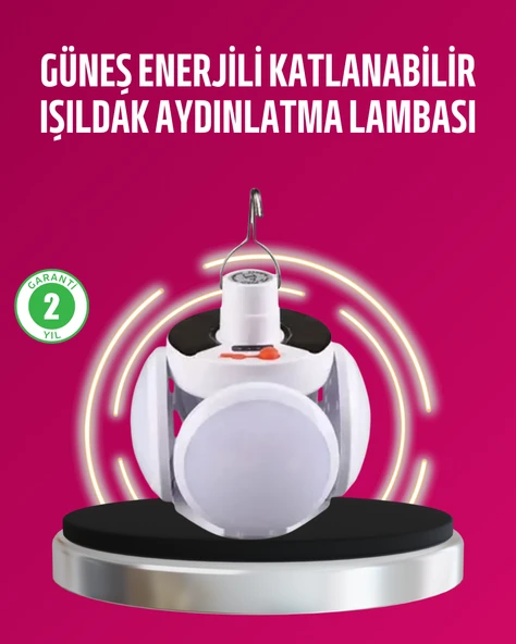 Solar ve USB Şarjlı Su Geçirmez Katlanabilir LED Lamba