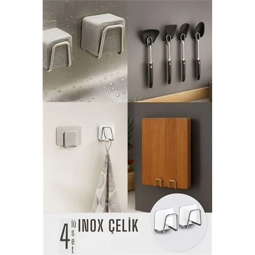 Inox Çelik Çok Amaçlı Askı  Banyo Askısı  Mutfak Askısı Profesyonel 4 lü SET