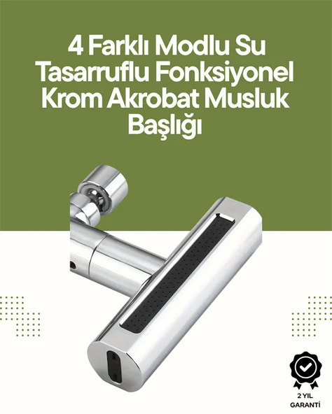 Krom Musluk Başlığı | 4'ü 1 Arada Su Çıkışı | Kolay Montajlı