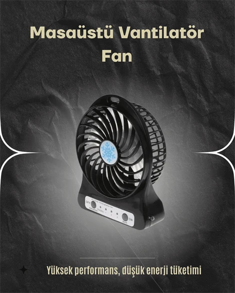 Şarjlı USB Fan – Masaüstü Mini Vantilatör, Taşınabilir, Işıklı, 3 Kademeli, Sessiz - Resim 2