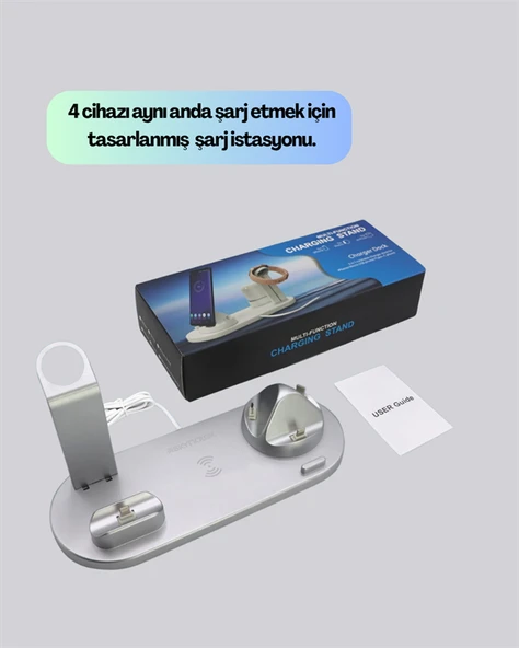 ,  Watch ve AirPods ile Uyumlu 4'ü 1 Arada Şarj Ünitesi – Tüm  Cihazları Tek Noktada - 2