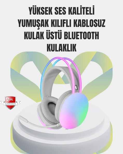 40mm Sürücülü RGB Kablosuz Kulaklık – Oyun ve Müzik için