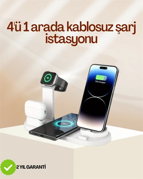 4 Cihazı Aynı Anda Şarj Edebilen Kablosuz Şarj İstasyonu – Çok Yönlü ve Pratik Tasarım