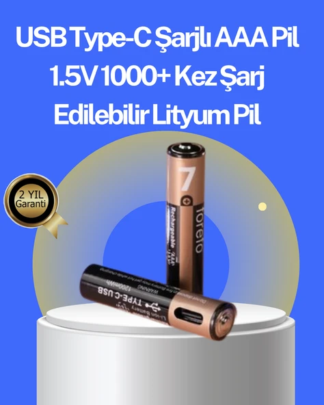 Hızlı Şarj Teknolojili USB Şarjlı AAA Pil – 40 Dada Tam Şarj