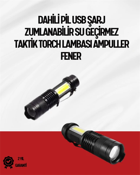 Mini Boy LED El Feneri 2000 Lümen, Su Geçirmez Tasarım