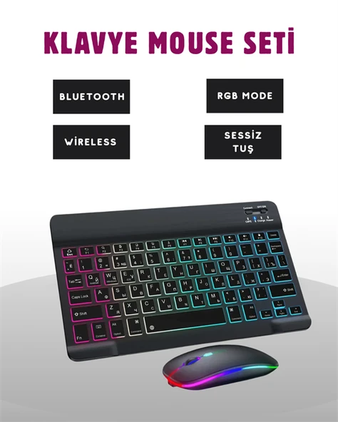 Türkçe Q Klavye Düzenli RGB Kablosuz Klavye Mouse Set - 2