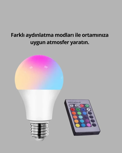 RGB Uzaktan Kumandalı LED Ampul 16 Renk Dekoratif Aydınlatma - 2