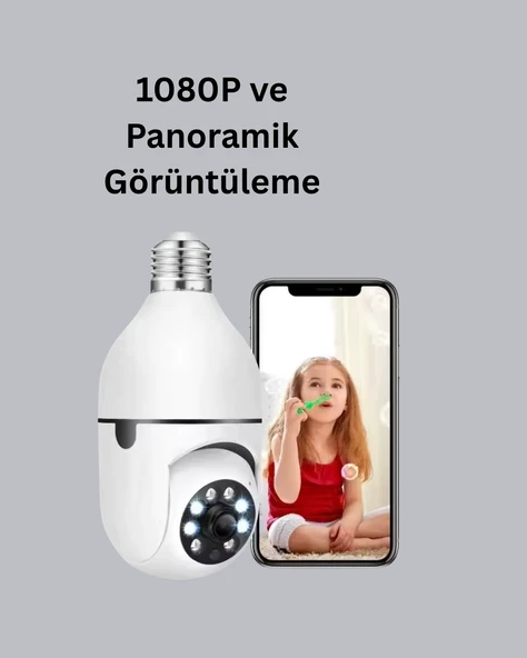 Tam Karanlıkta Görüntüleme Sağlayan 1080P Ampul Güvenlik Kamerası - Resim 2
