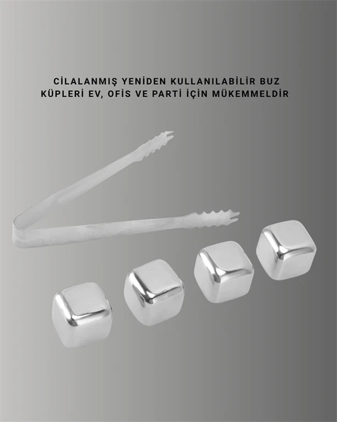 Yeniden Kullanılabilir 304 Çelik Metal Buz Küpleri 4'lü Set - 2