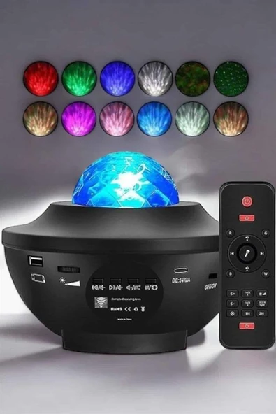 Çocuklara Özel Şarjlı Bluetooth Hoparlör Parti Led Lambası Yıldızlı Projeksiyon - Resim 3