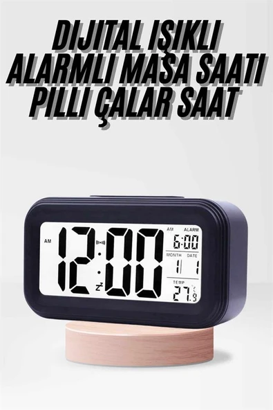 Dijital Işıklı Alarmlı Çalışma Masası Ekran Pilli Çalar Saat - 2