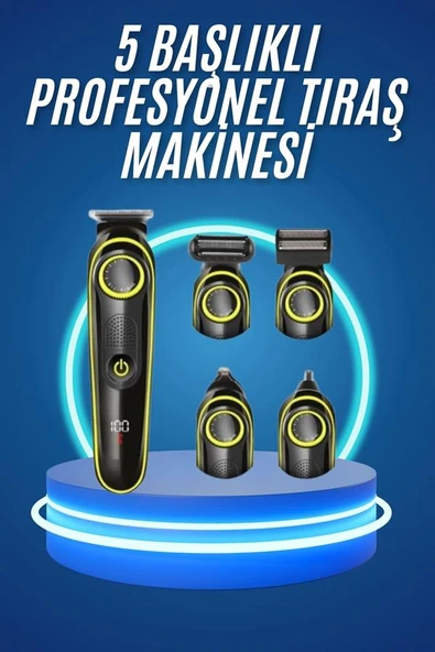 5 Başlıklı Şarjlı Tıraş Makinesi Kablosuz Saç Sakal Burun Tıraşına Uygun - 2