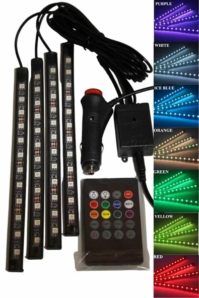 12'Lİ Şerit Led Işık RGB Sese ve Müziğe Duyarlı Araç İçi Ayak Altı - 3