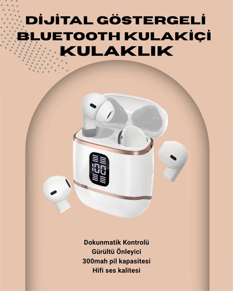 Kulakiçi Bluetooth Kulaklık V5.3 – 4’lü Set, Dijital Ekranlı, Gürültü Engelleme - Resim 2