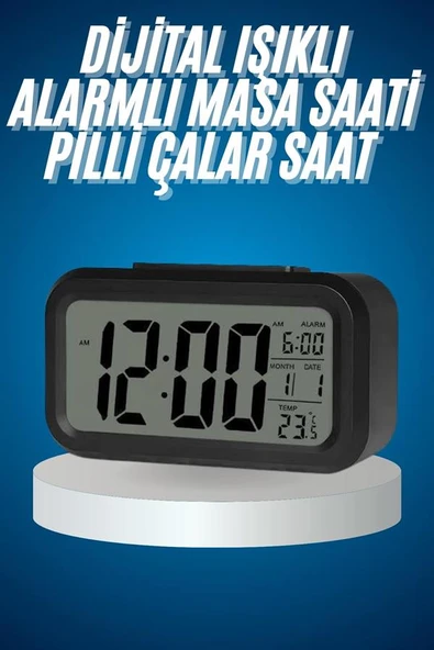 Işıklı Dereceli Masa Ofis Saati Alarmlı Termometre Takvim Çalar Saat - 2