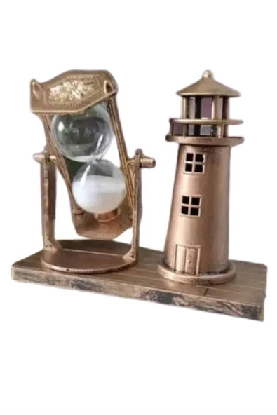 Deniz Feneri Kum Saati Ahşap Görünümlü Vintage Tarz Biblo - 3