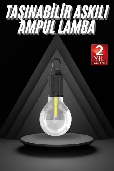 3 Farklı Mod LED'li Şarjlı Asma Kancalı Kamp Lambası Taşınabilir Ampul - Resim 2