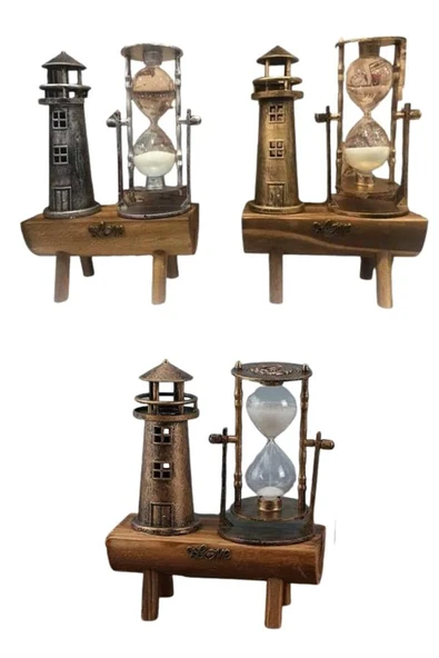 Hediyelik Eşya Retro Deniz Fenerli Kum Saati Ahşap Görünümlü Dekoratif Eşya - 3