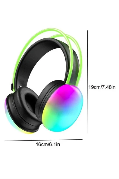 RGB Işıklı Yüksek Ses Kaliteli Kablosuz Kulak Üstü Bluetooth Kulaklık - Resim 3