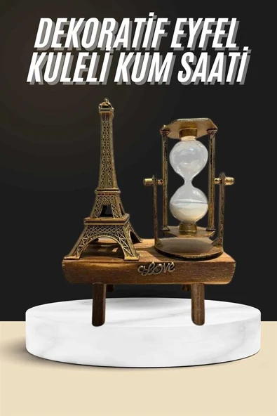 Retro Eyfel Kulesi Ve Kum Saati Dekoratif Ahşap Görünümlü Masa Biblosu - 2
