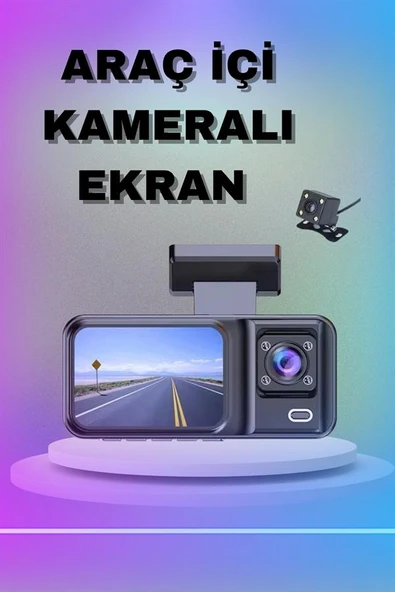 1080P 3 Lensli WİFİ Araç İçi Kameralı Ekran DVR Kaydedici Gece Görüşlü - 2