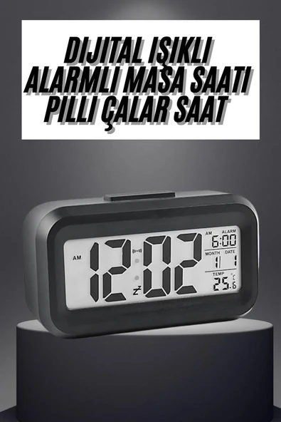 Gece Dijital Masa Saati Dijital Alarmlı Led Ekran Pilli Çalar Saat - 2