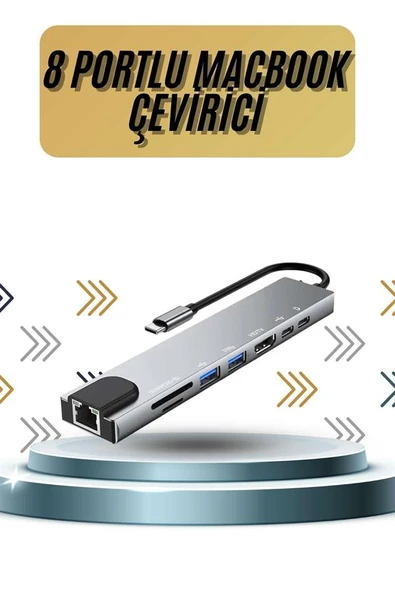 8 Portlu Macbook Çevirici Type C Hub SD TF USB Çoğaltıcı Ethernet - 2
