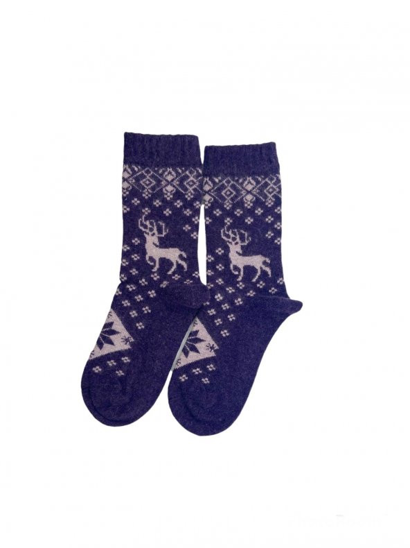 Geyikli Pastel Renkli Yün Soket Çorap 36-41 Numara AS-0031 - 7