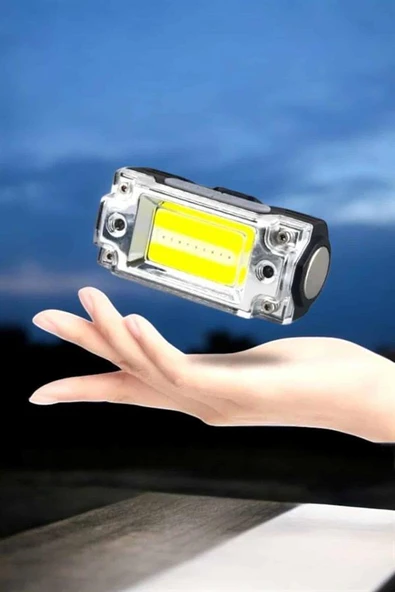 Beyaz Led Işık Sensörlü Kafa Lambası Lityum Batarya Led El Fenerli Şarjlı