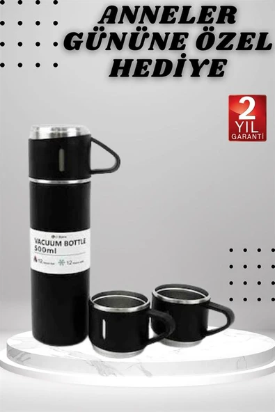 3 Bardaklı Termos Seti Anneler Gününe Özel Hediye Taşınabilir Sızdırmaz Isı Koruyucu - 2
