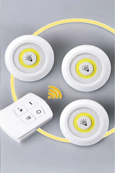 Led Lamba 3'lü Uzaktan Kumandalı Yapışkanlı Beyaz Işık - 3