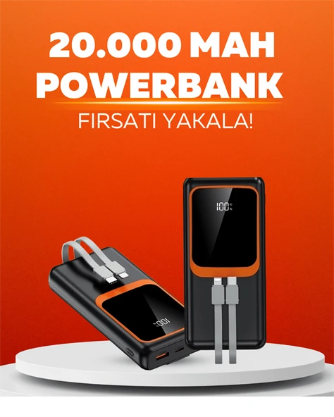 20.000 mAh Powerbank – 22.5W Hızlı Şarj, Çok Kablolu, Dijital Göstergeli - 2
