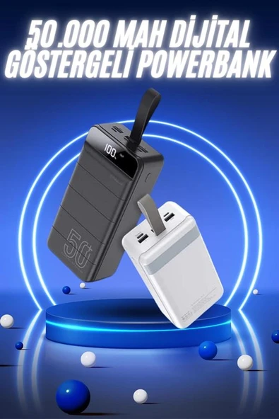 50.000 Mah Powerbank Turbo Hızlı Led Göstergeli Android İOS Uyumlu Taşınabilir Askılı - 2