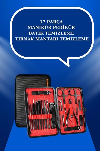 17 Parça El Ayak Bakım Seti Tırnak Temizleme Manikür Pedikür Cımbız Törpü Tırnak Makası