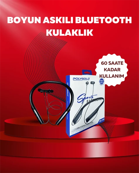 Pgold PG100 Bluetooth 5.0 Boyun Bantlı Kulaklık – 50 Saat Konuşma Süresi, TypeC Şarj - Resim 2