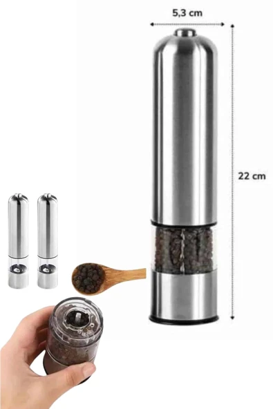 Pilli Tuz Ve Karabiber Öğütücü Baharat Değirmeni Tuzluk Pilli Işıklı Gri - 3