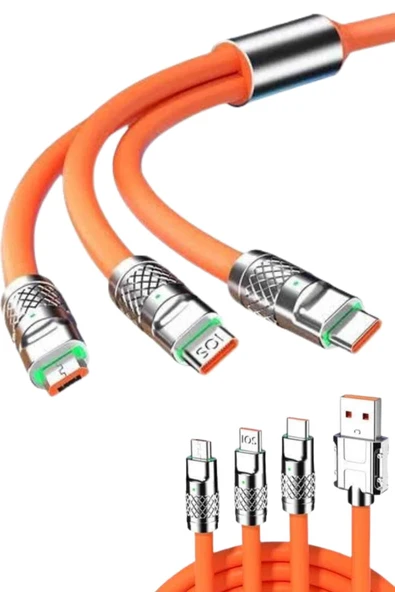 120W 3 İn 1 Uyumlu Silikon Şarj Kablosu Hızlı Şarj Kablosu - 2