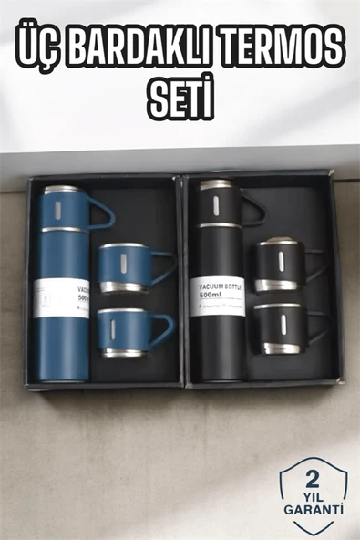 Şık ve Dayanıklı 3 Bardaklı Termos Seti Uzun Süre Isı Koruma Özellikli - 2