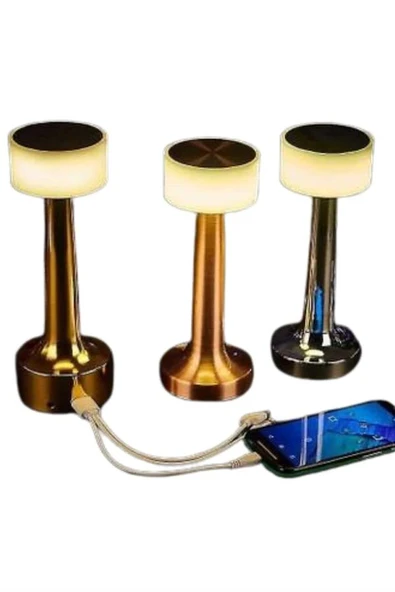 Altın Rengi Masa ve Gece Lambası Dokunmatik Şarjlı Masa Lambası - 3