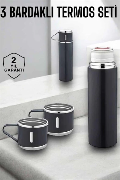 Paslanmaz Çelik 3’lü Termos Seti Vakumlu ve 8 Saat Isı Koruma - 2