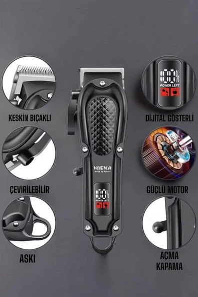 Suya Dayanıklı Tıraş Makinesi Keskin lı Dijital Göstergeli Şarjlı - Resim 3