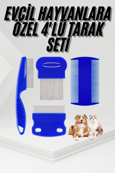 4'lü Bit Pire Tarağı Set Kedi Köpek Evcil Hayvan Tüy Toplayıcı Mavi