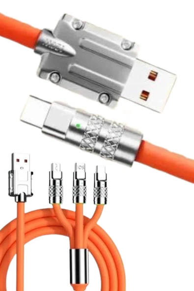 120W 3 İn 1 Uyumlu Silikon Şarj Kablosu Hızlı Şarj Kablosu - 3