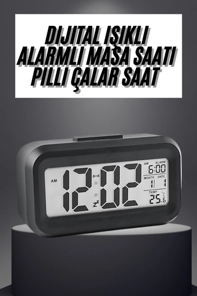 Gece Dijital Masa Saati Dijital Alarmlı Led Ekran Pilli Çalar Saat