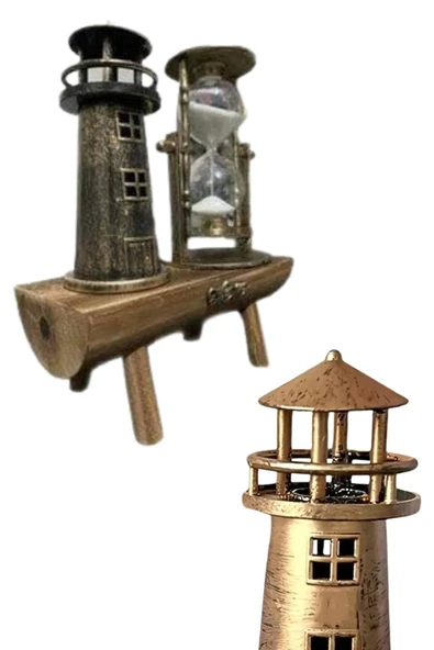 Hediyelik Eşya Retro Deniz Fenerli Kum Saati Ahşap Görünümlü Dekoratif Eşya - 2