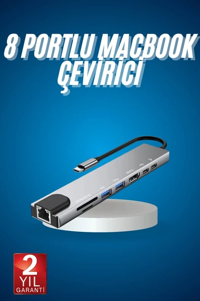 8 Port Çoklayıcı Macbook Ile Uyumlu Çoğaltıcı TypeC dönüştürücü TF SD kart