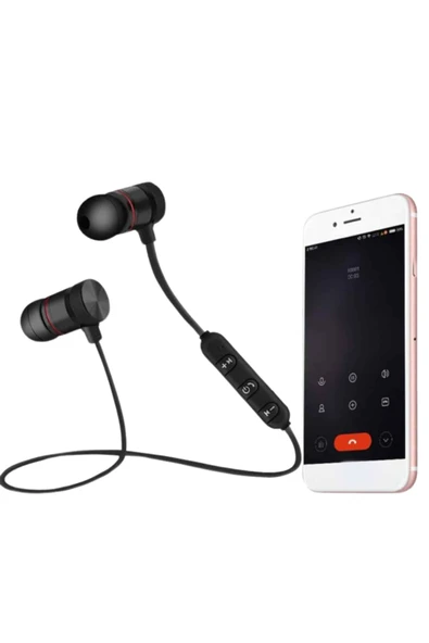 Sports Mıknatıslı Siyah Bluetooth Kulaklık Kablolu Uzun Pil Ömrü - Resim 2