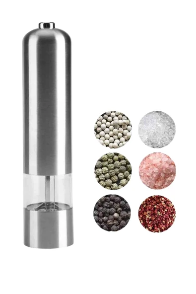 Baharat Öğütücü Paslanmaz Ayarlanabilir  Pilli Işıklı Tuz & Karabiber - 3