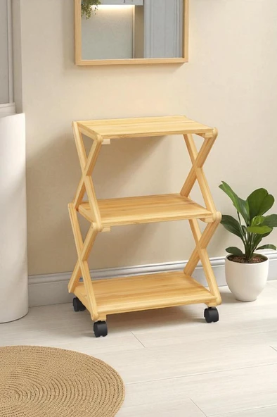Digithome Bambu 3 Raflı Tekerlekli Sehpa Düzenleyici Raf Çok Amaçlı Organizer DB-0023 - 5
